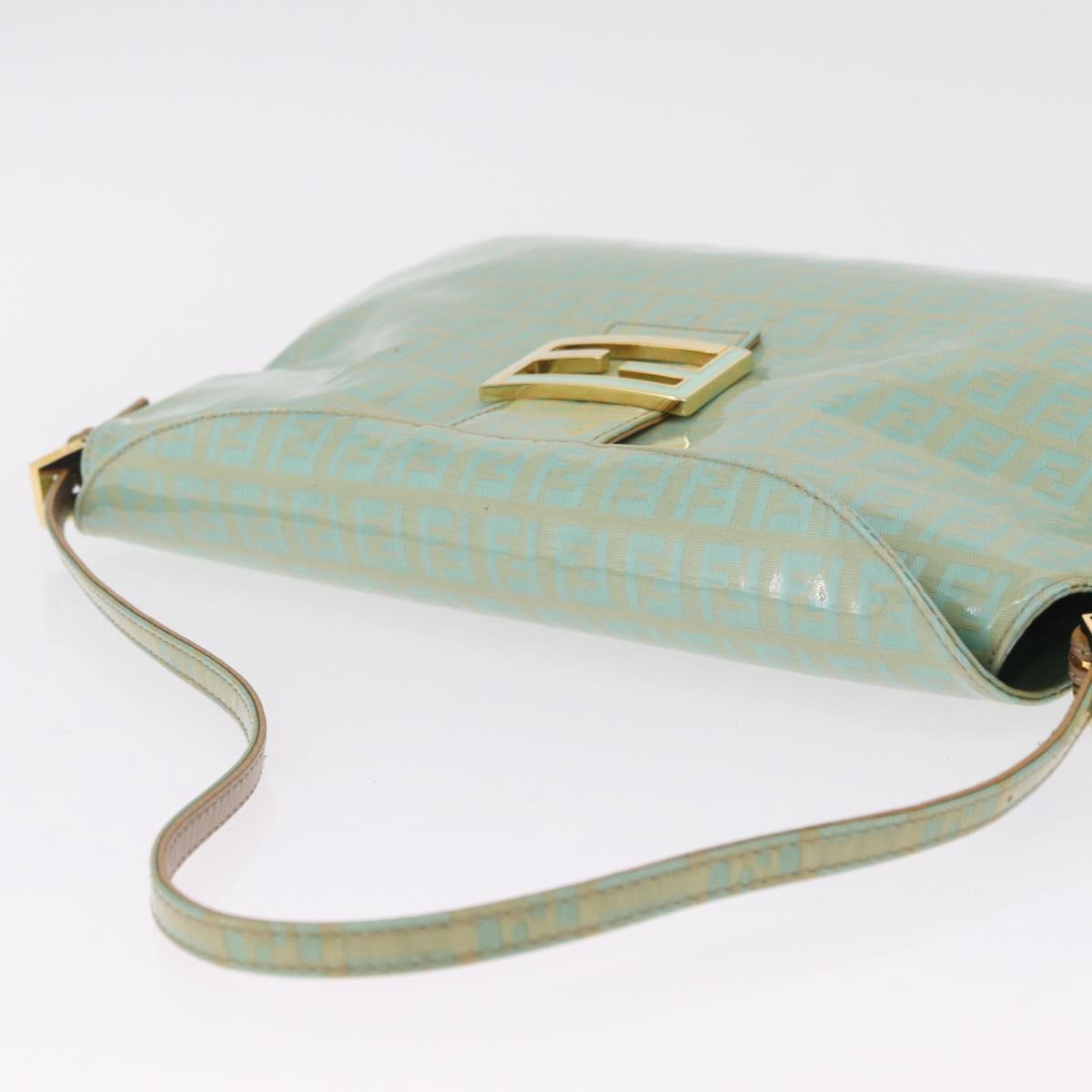 FENDI Zucchino Mamma Baguette Shoulder Bag PVC Mint Green Gold Tone Auth BA16812