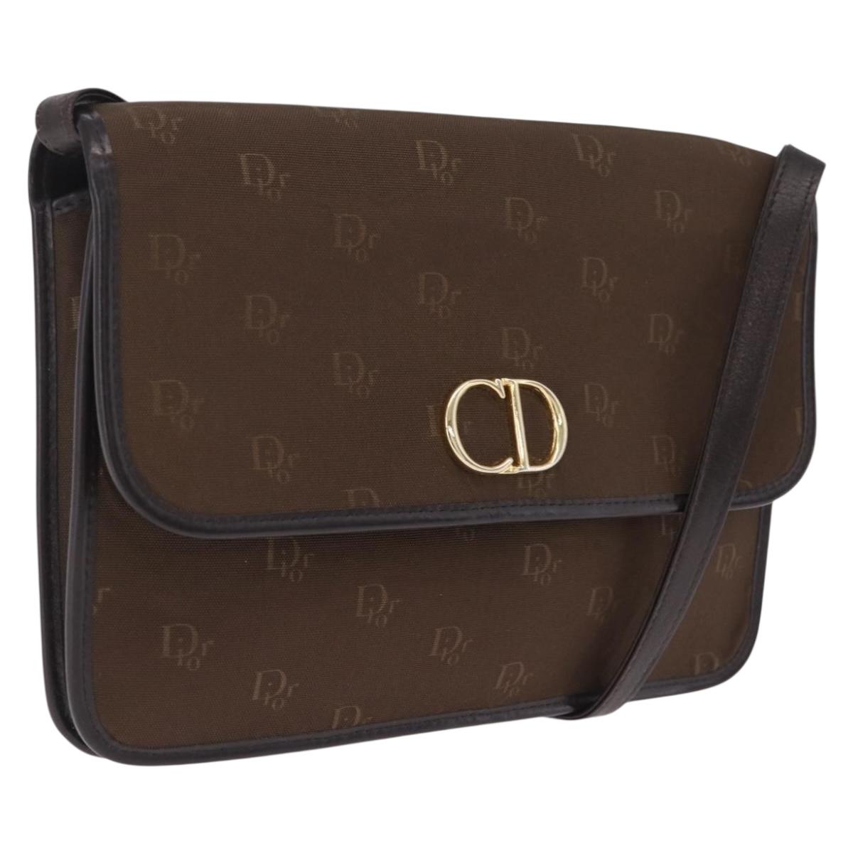 Christian Dior Honeycomb Shoulder Bag Canvas Brown Gold Tone Auth BA16813