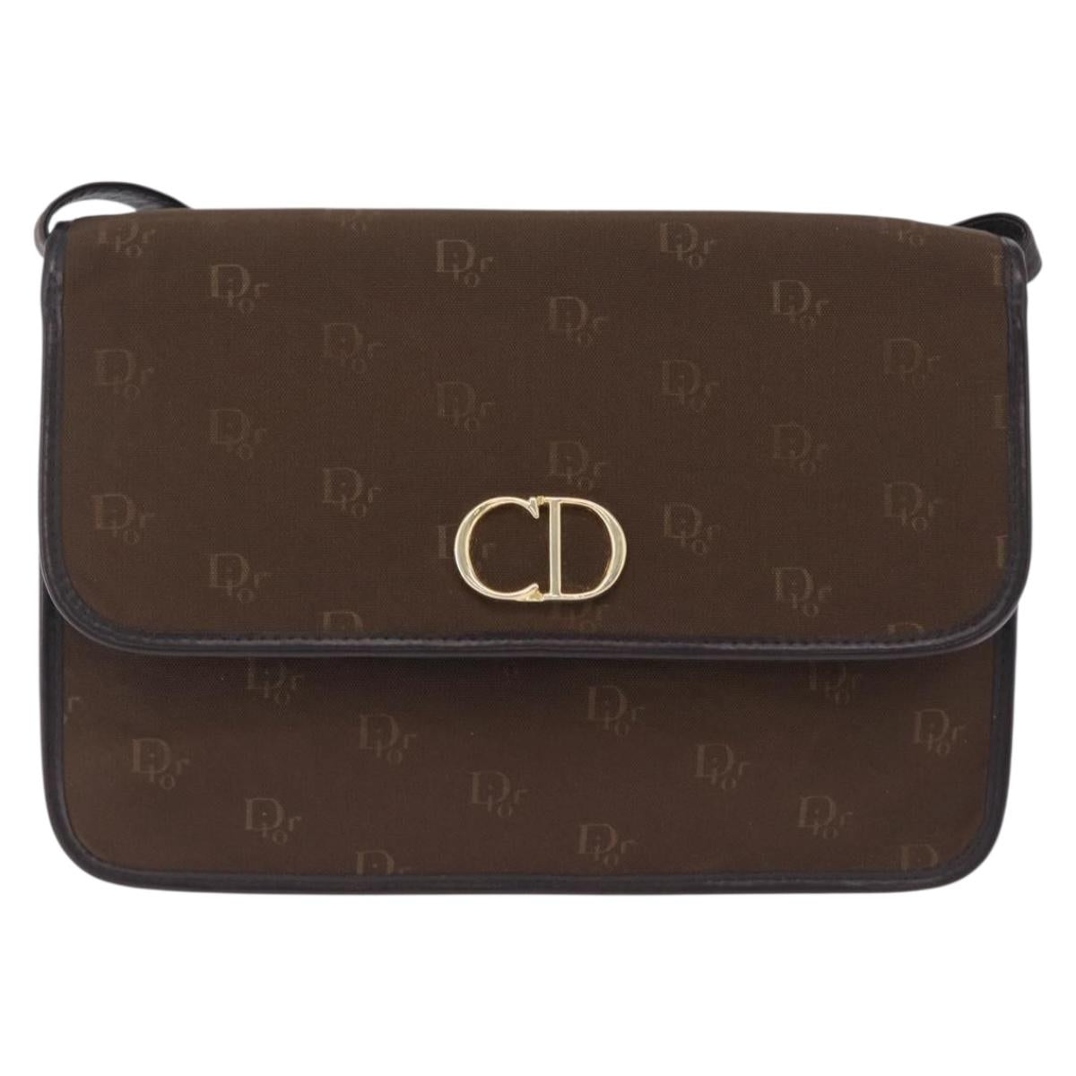 Christian Dior Honeycomb Shoulder Bag Canvas Brown Gold Tone Auth BA16813