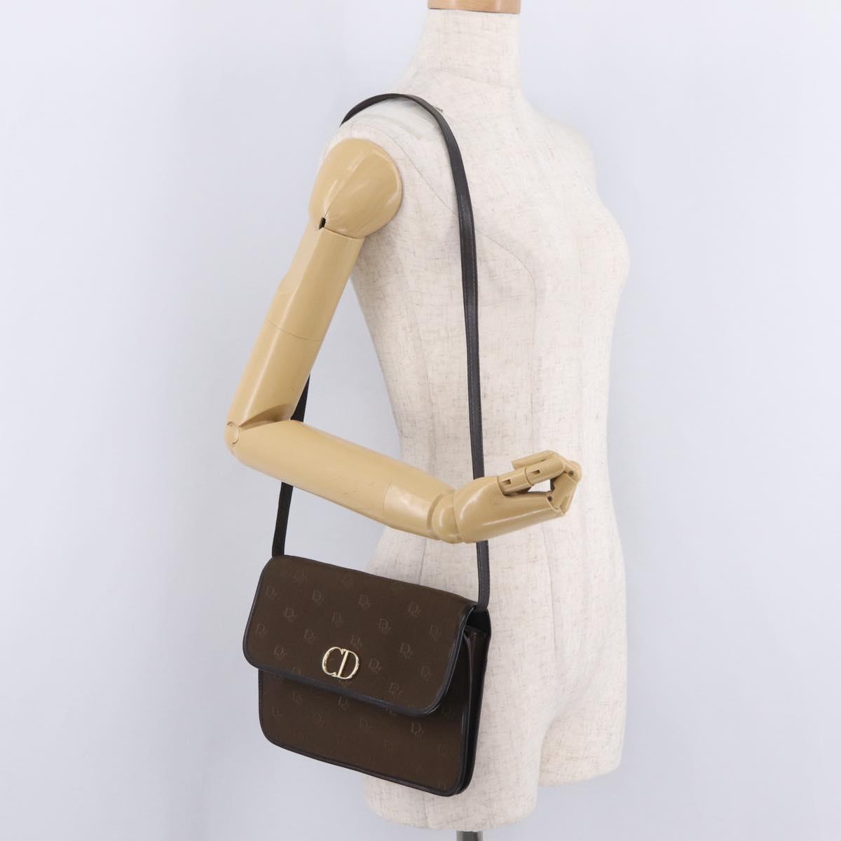 Christian Dior Honeycomb Shoulder Bag Canvas Brown Gold Tone Auth BA16813