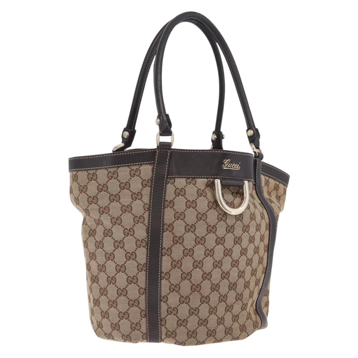 GUCCI GG Canvas Abbey Hand Bag Beige Gold Tone 211982 Auth BA16814
