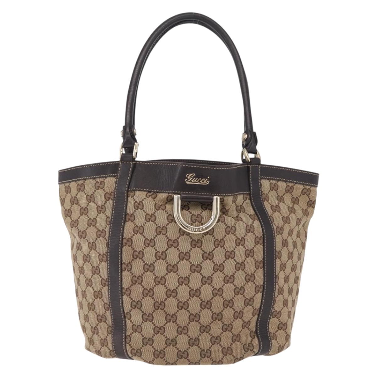 GUCCI GG Canvas Abbey Hand Bag Beige Gold Tone 211982 Auth BA16814