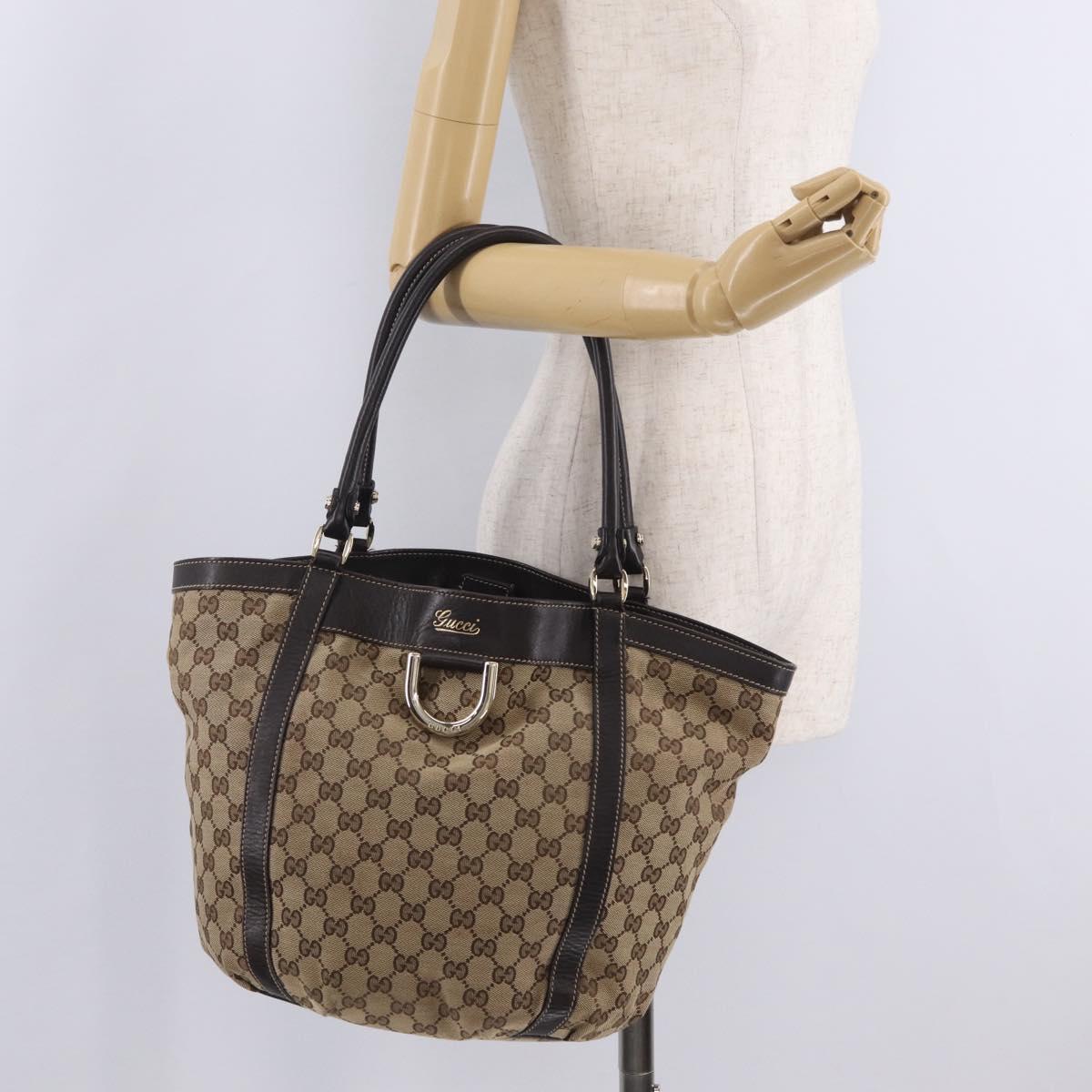 GUCCI GG Canvas Abbey Hand Bag Beige Gold Tone 211982 Auth BA16814