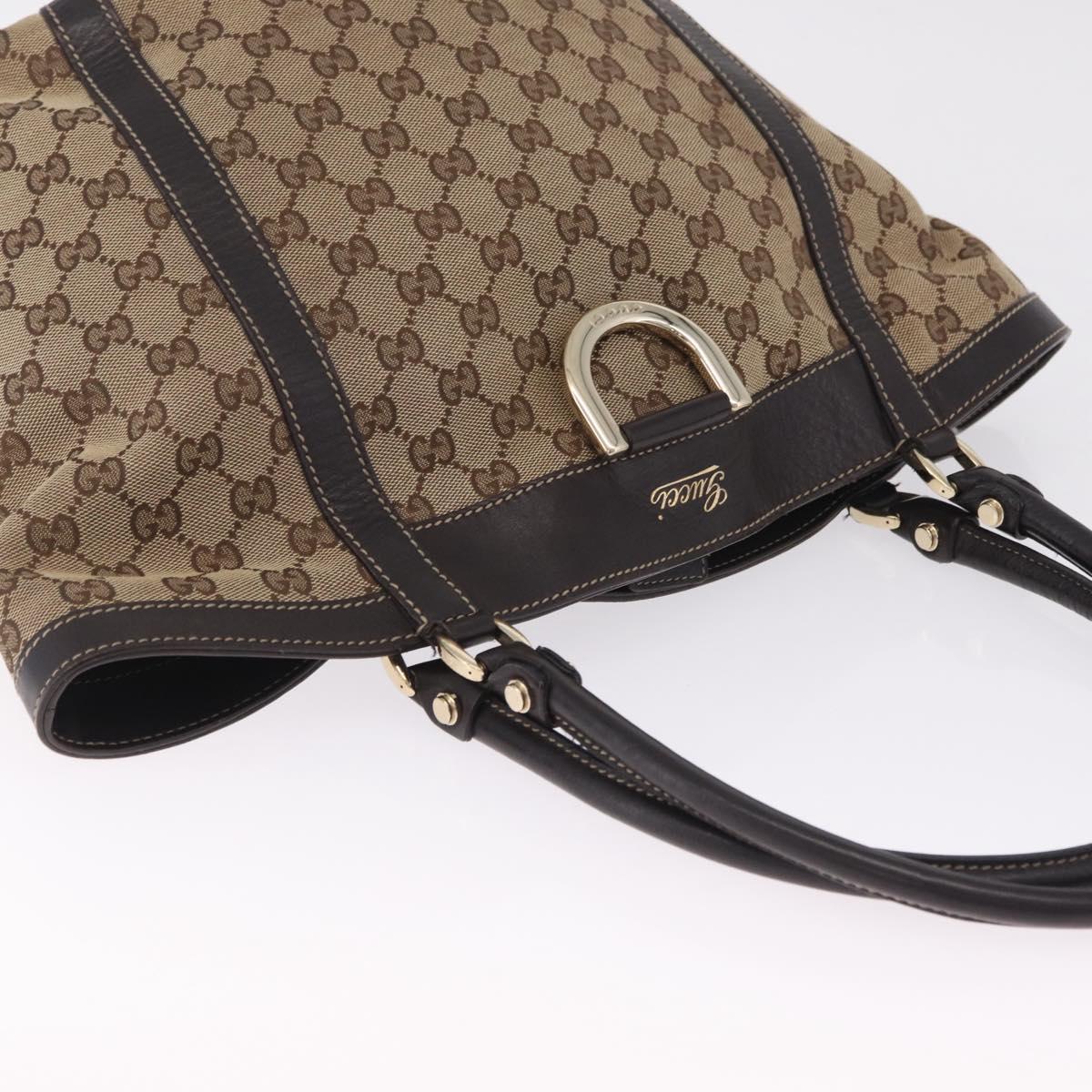GUCCI GG Canvas Abbey Hand Bag Beige Gold Tone 211982 Auth BA16814