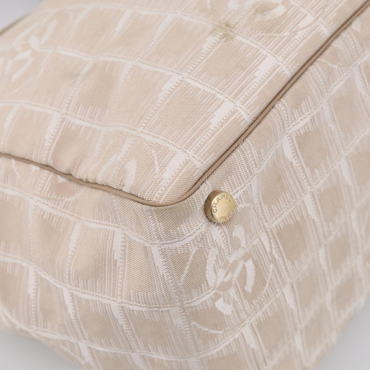 CHANEL New Travel Line Tote Bag Canvas Beige Gold Tone CC Auth BA16815