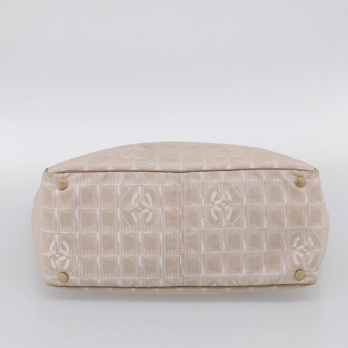 CHANEL New Travel Line Tote Bag Canvas Beige Gold Tone CC Auth BA16815