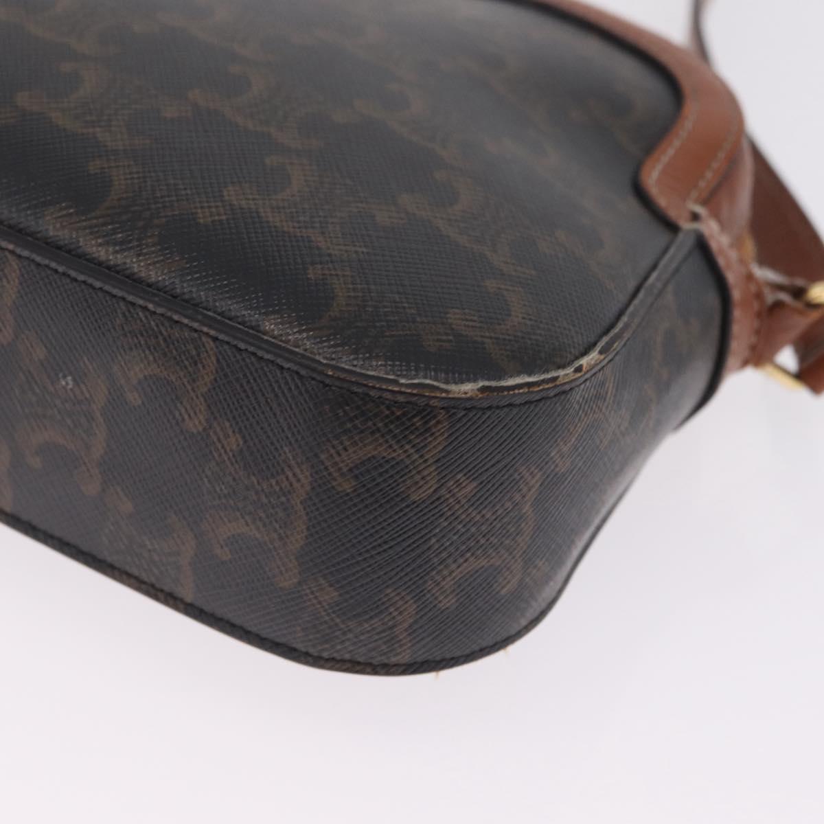 CELINE Triomphe Shoulder Bag PVC Leather Black Gold Tone Auth BA16816
