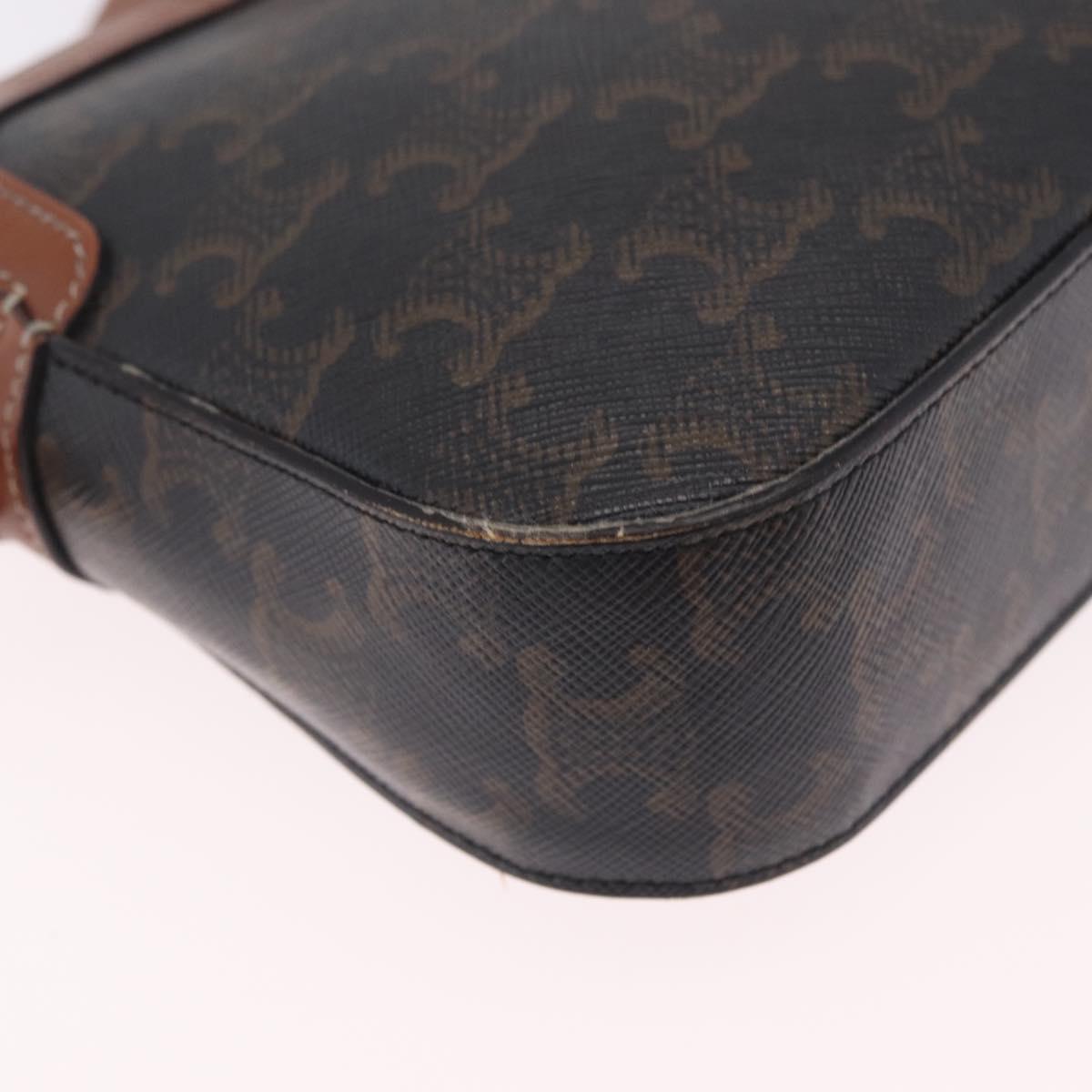 CELINE Triomphe Shoulder Bag PVC Leather Black Gold Tone Auth BA16816