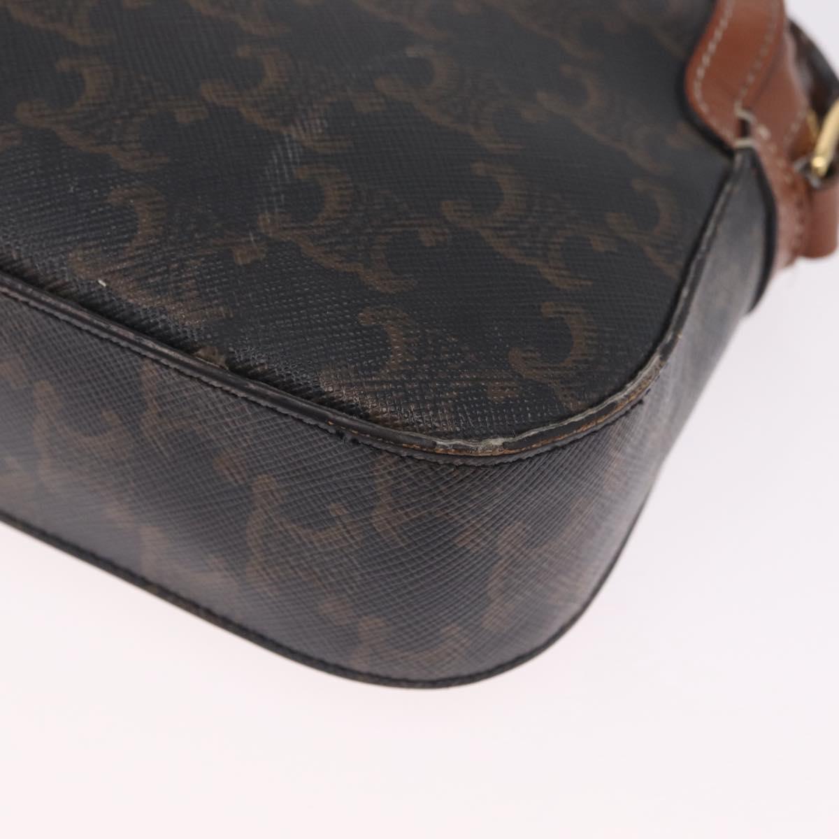 CELINE Triomphe Shoulder Bag PVC Leather Black Gold Tone Auth BA16816
