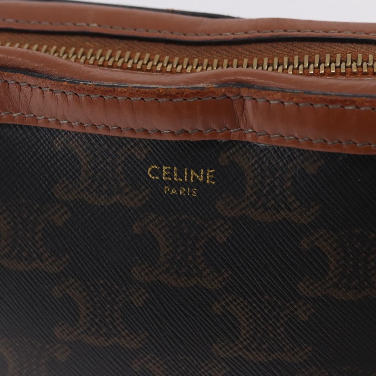 CELINE Triomphe Shoulder Bag PVC Leather Black Gold Tone Auth BA16816