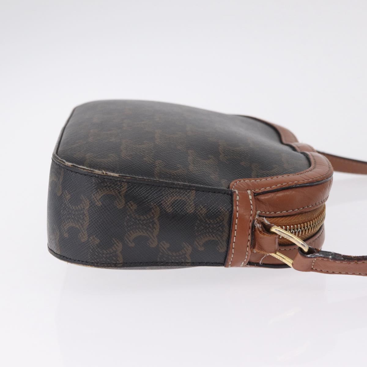 CELINE Triomphe Shoulder Bag PVC Leather Black Gold Tone Auth BA16816