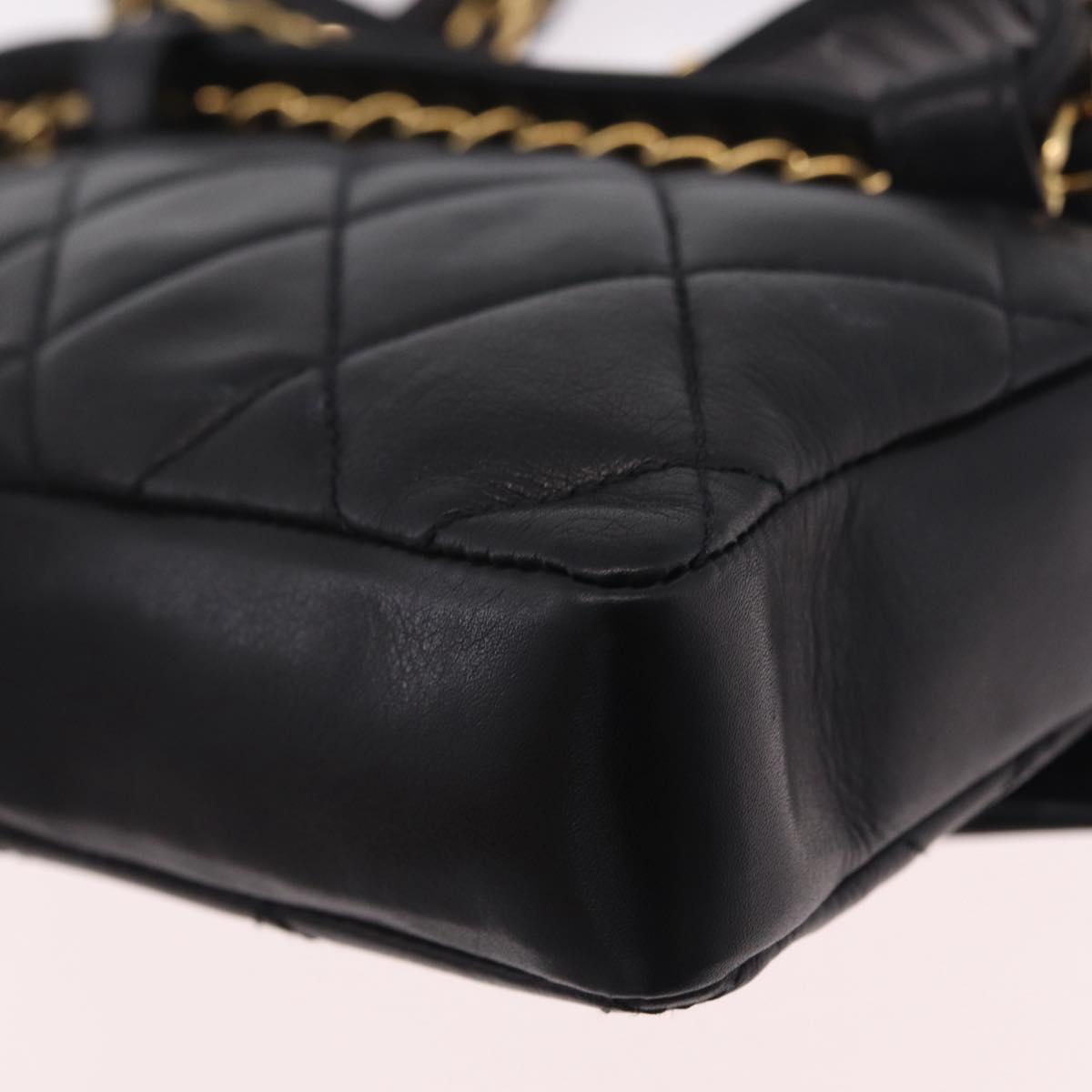 CHANEL Matelasse Chain Waist Bag Lamb Skin Black Gold Tone CC Auth BA16820