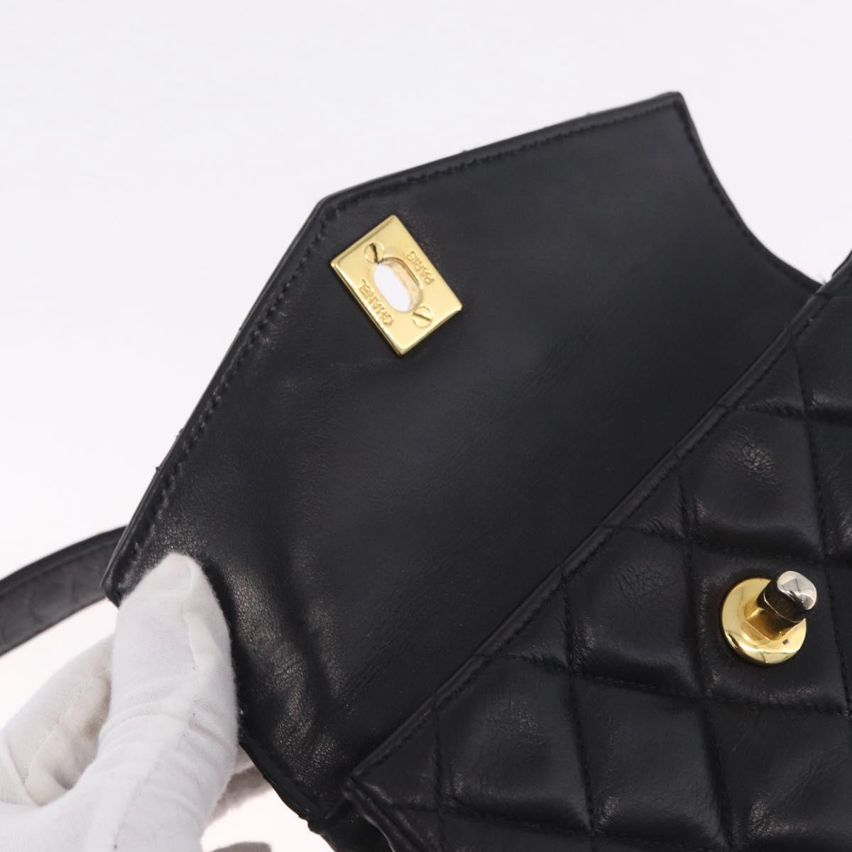 CHANEL Matelasse Chain Waist Bag Lamb Skin Black Gold Tone CC Auth BA16820