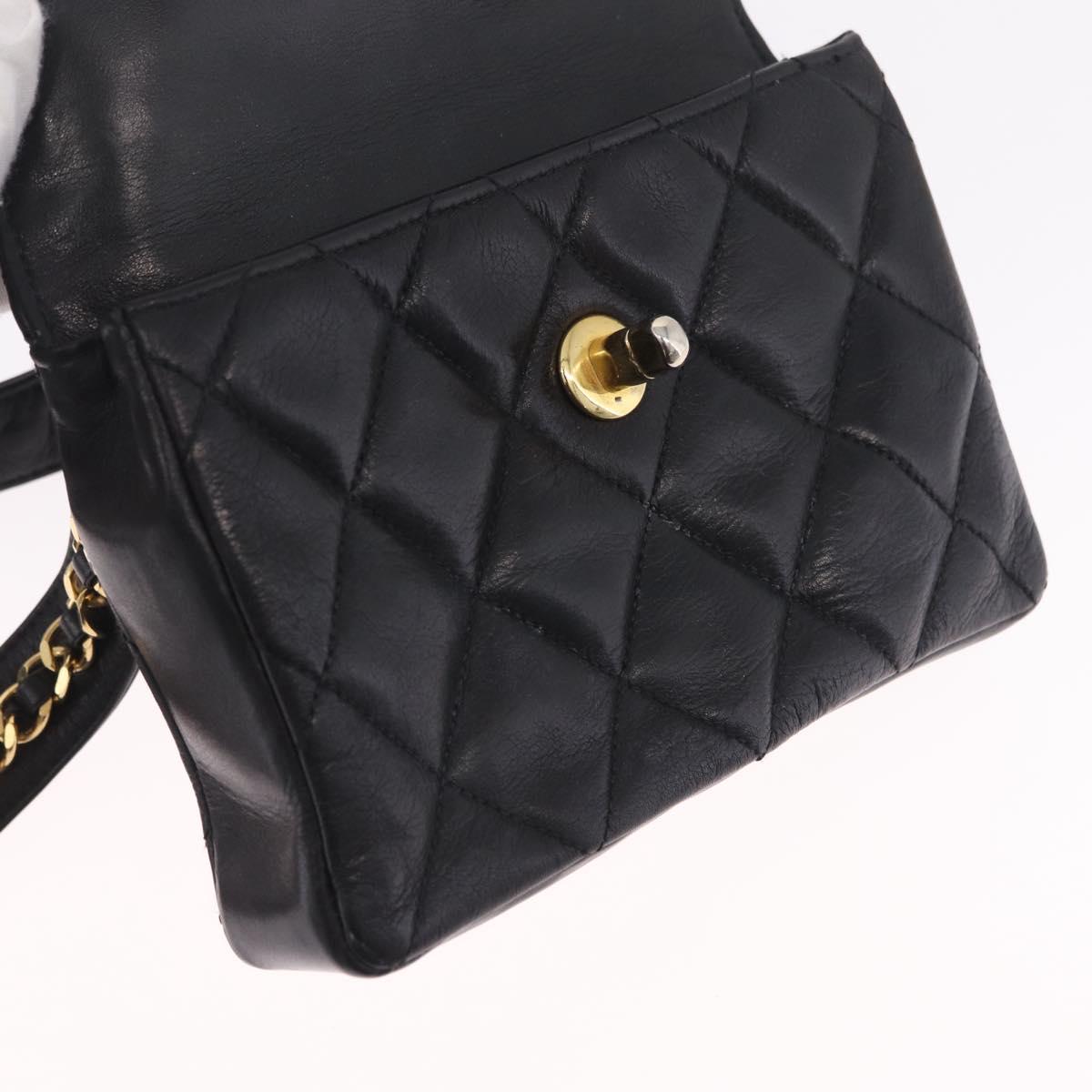 CHANEL Matelasse Chain Waist Bag Lamb Skin Black Gold Tone CC Auth BA16820