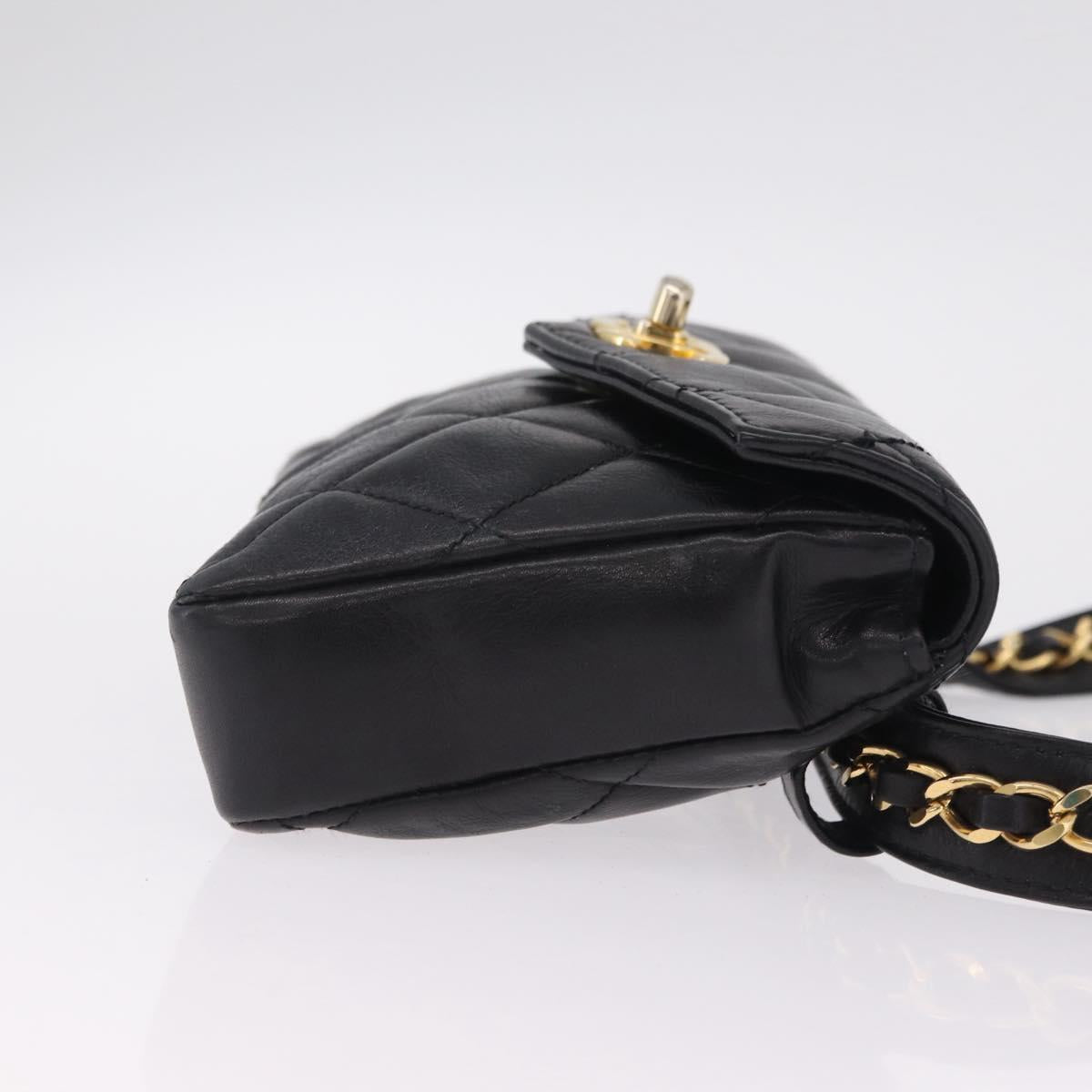 CHANEL Matelasse Chain Waist Bag Lamb Skin Black Gold Tone CC Auth BA16820