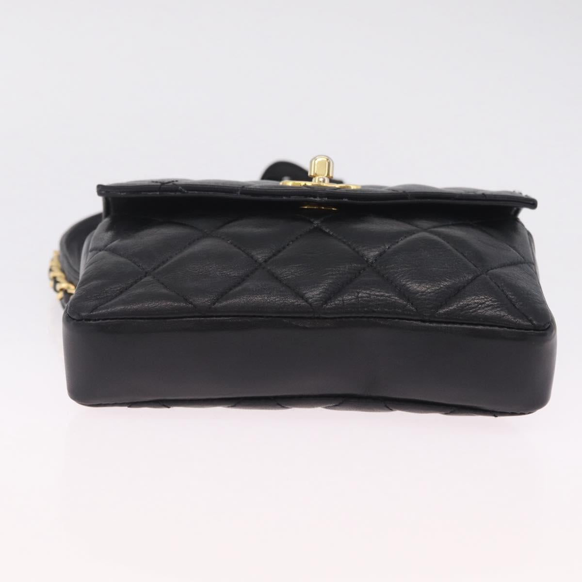 CHANEL Matelasse Chain Waist Bag Lamb Skin Black Gold Tone CC Auth BA16820