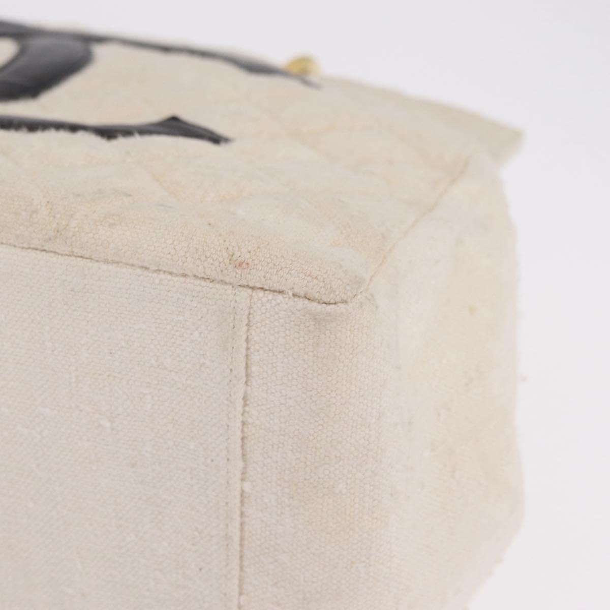 CHANEL Matelasse Chain Tote Bag Canvas Ivory Gold Tone CC Auth BA16821