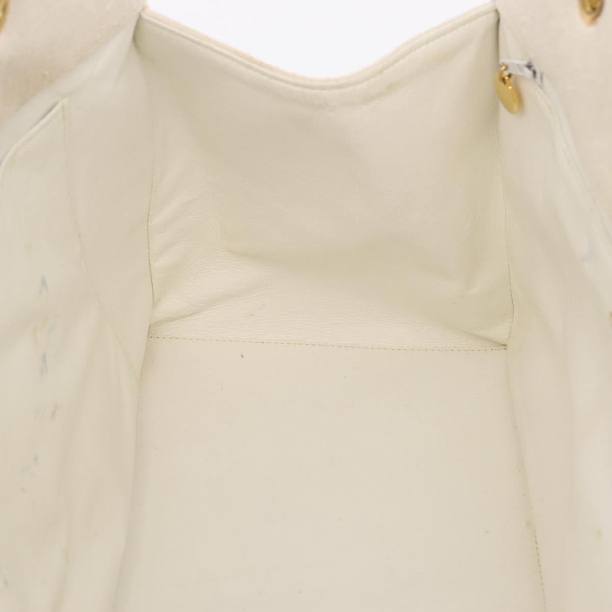 CHANEL Matelasse Chain Tote Bag Canvas Ivory Gold Tone CC Auth BA16821