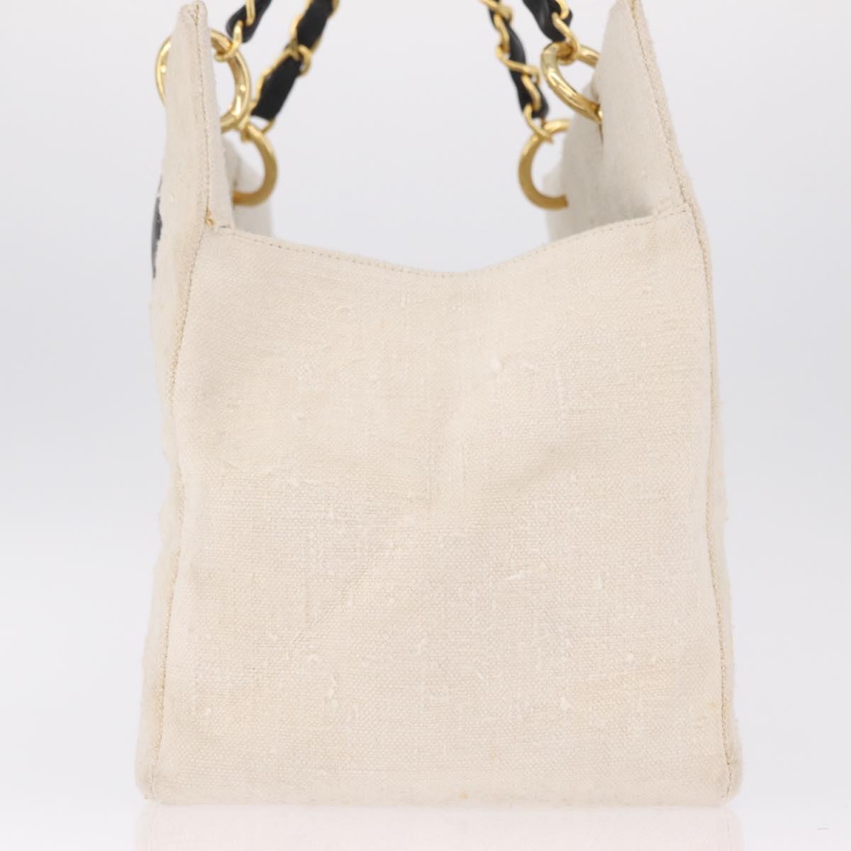 CHANEL Matelasse Chain Tote Bag Canvas Ivory Gold Tone CC Auth BA16821