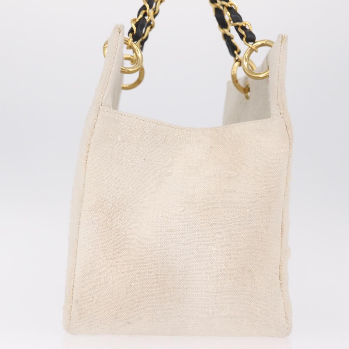 CHANEL Matelasse Chain Tote Bag Canvas Ivory Gold Tone CC Auth BA16821