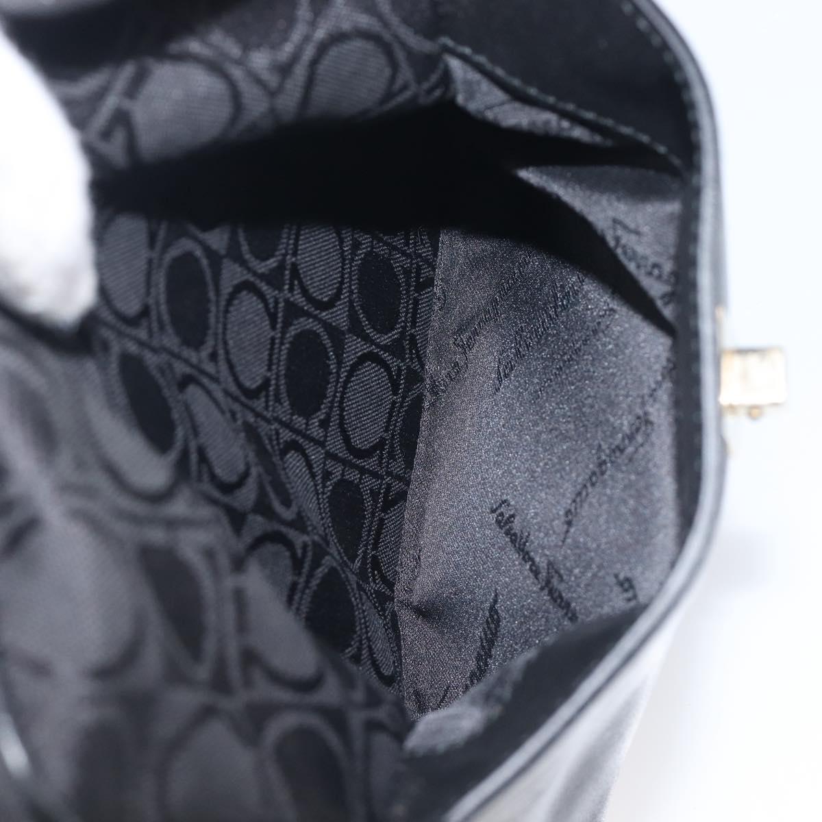 Salvatore Ferragamo Shoulder Bag Canvas Black Gold Tone Auth BA16827