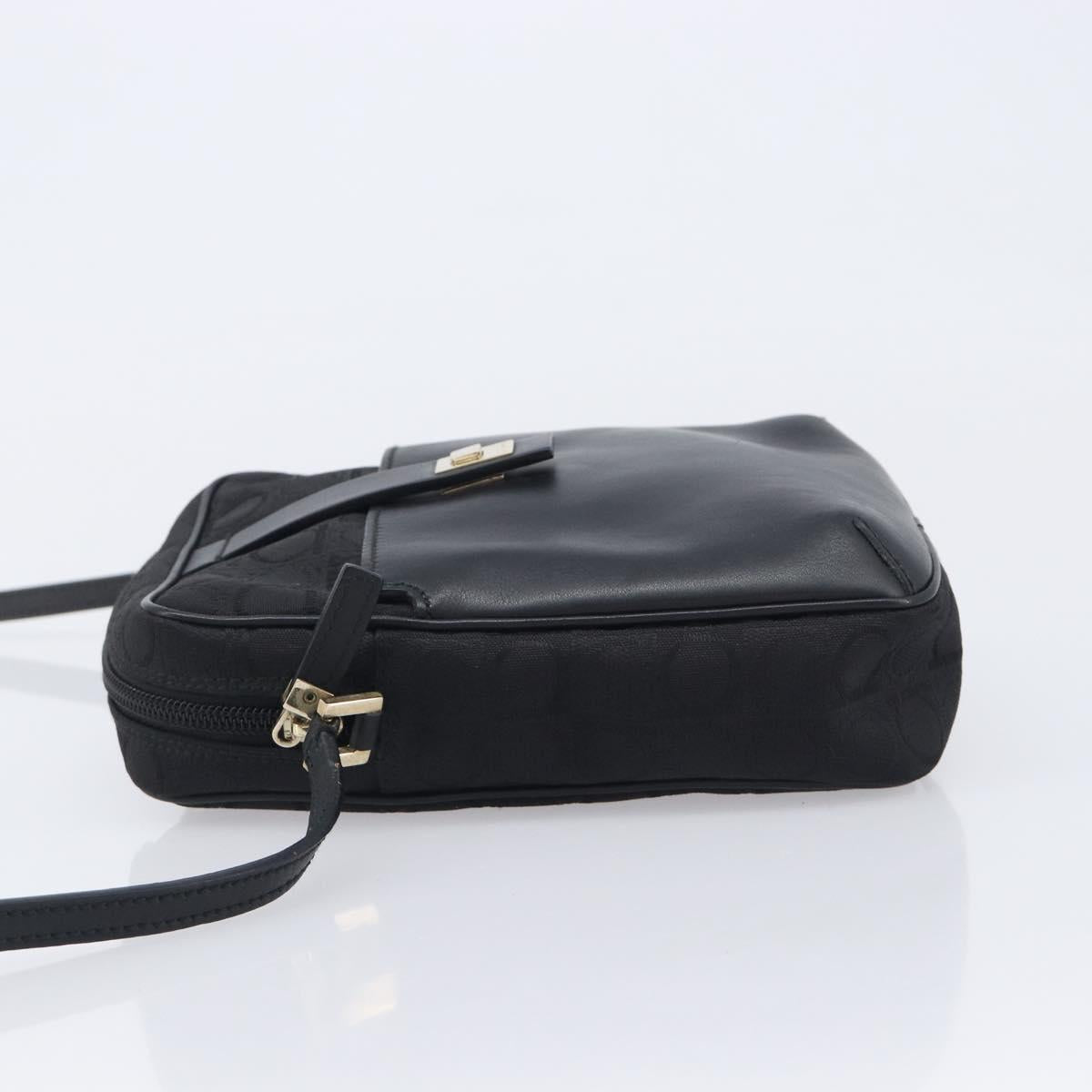 Salvatore Ferragamo Shoulder Bag Canvas Black Gold Tone Auth BA16827