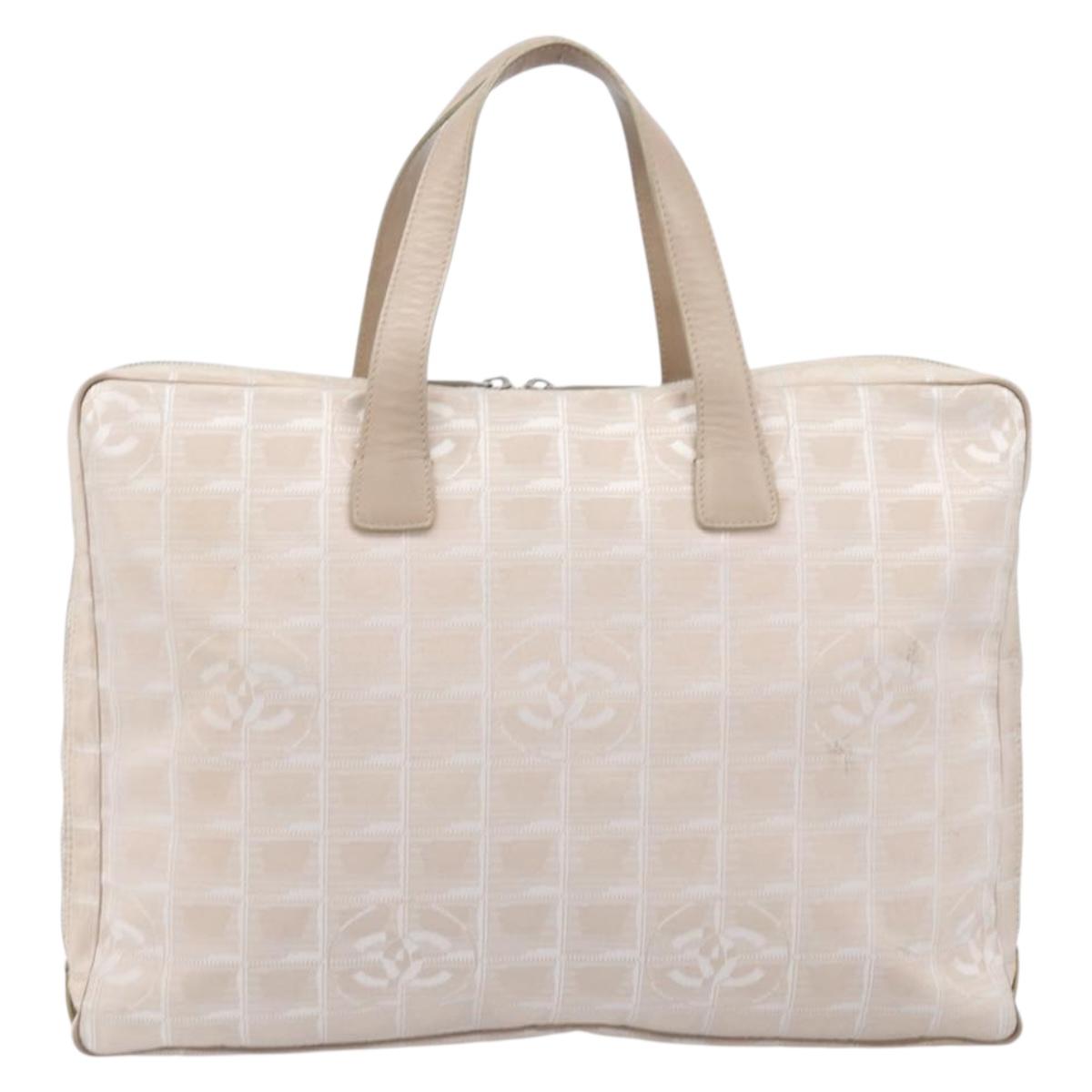 CHANEL New Travel Line Hand Bag Canvas Beige Silver CC Auth BA16834