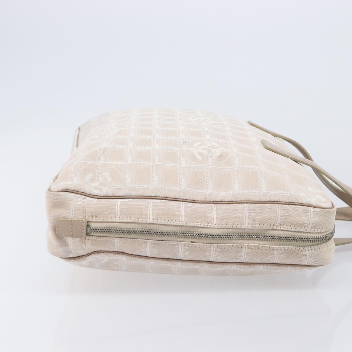 CHANEL New Travel Line Hand Bag Canvas Beige Silver CC Auth BA16834