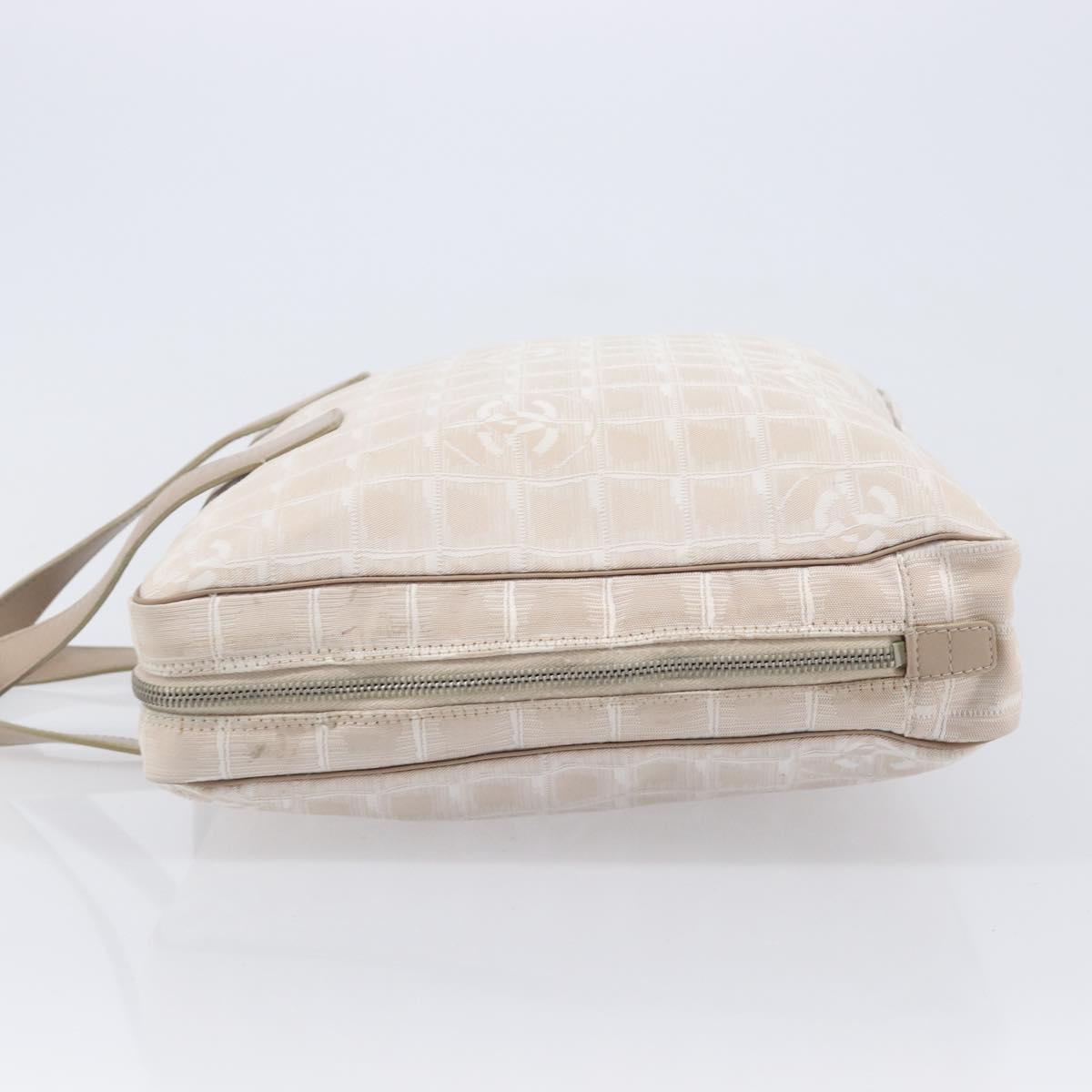 CHANEL New Travel Line Hand Bag Canvas Beige Silver CC Auth BA16834