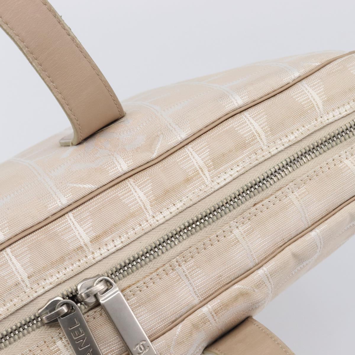 CHANEL New Travel Line Hand Bag Canvas Beige Silver CC Auth BA16834