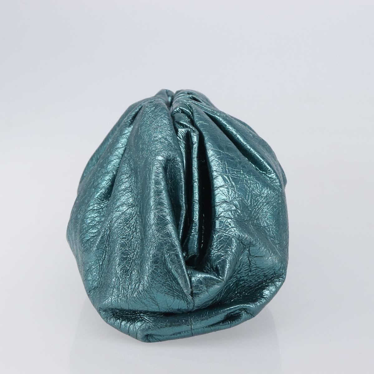 Bottega Veneta The Pouch Clutch Bag Leather Emerald Green Auth BA16836A