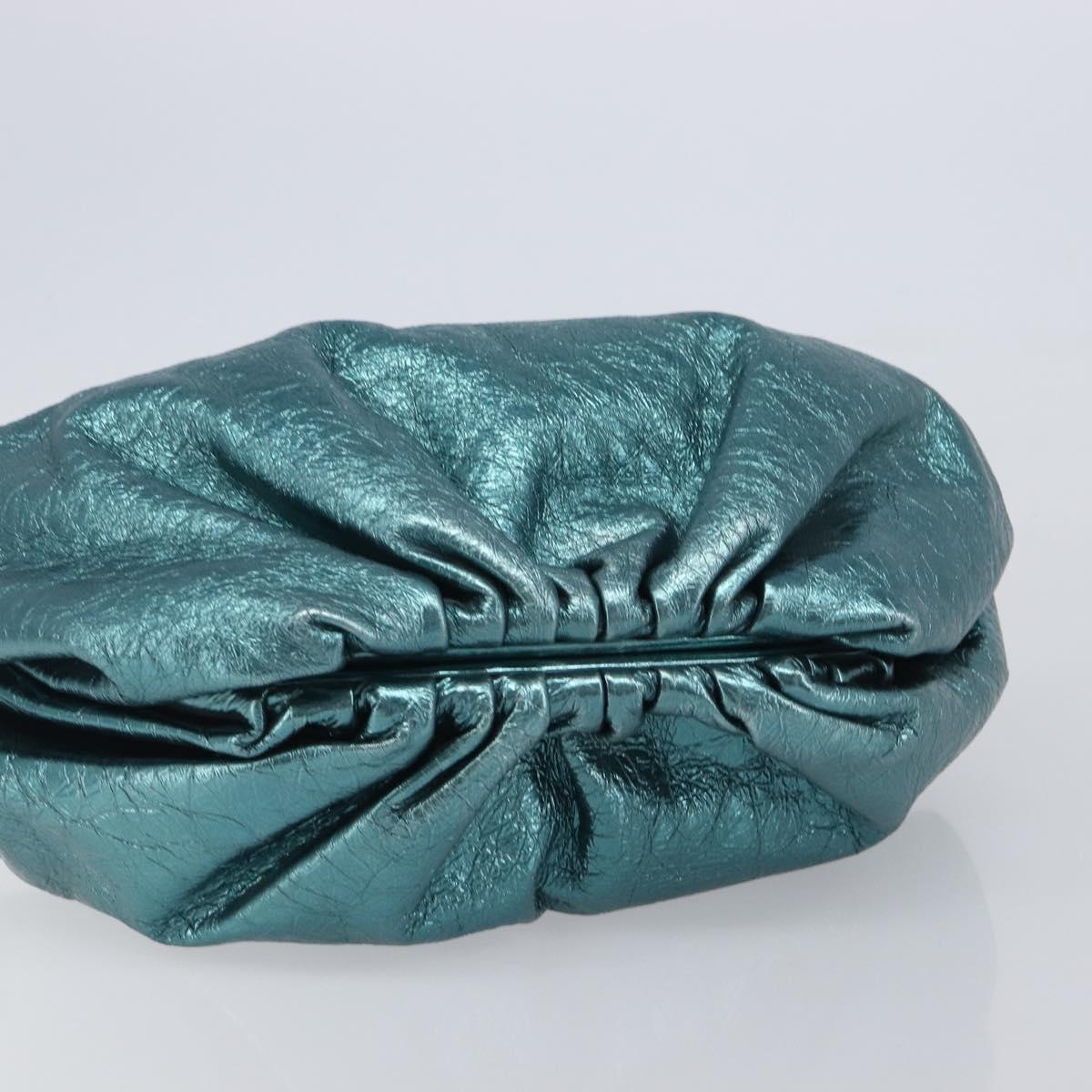 Bottega Veneta The Pouch Clutch Bag Leather Emerald Green Auth BA16836A