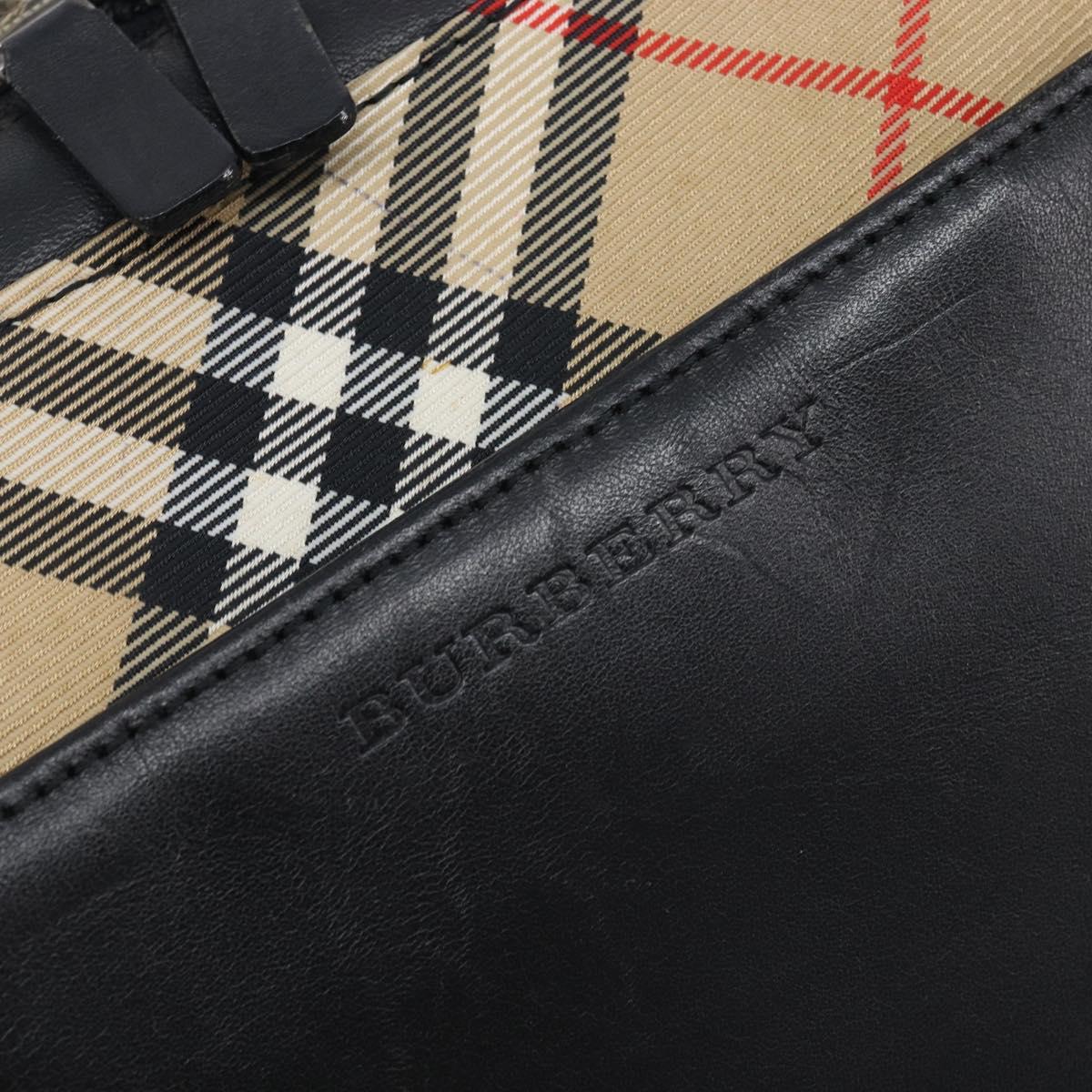 BURBERRY Hand Bag Leather Black Silver Auth BA16837