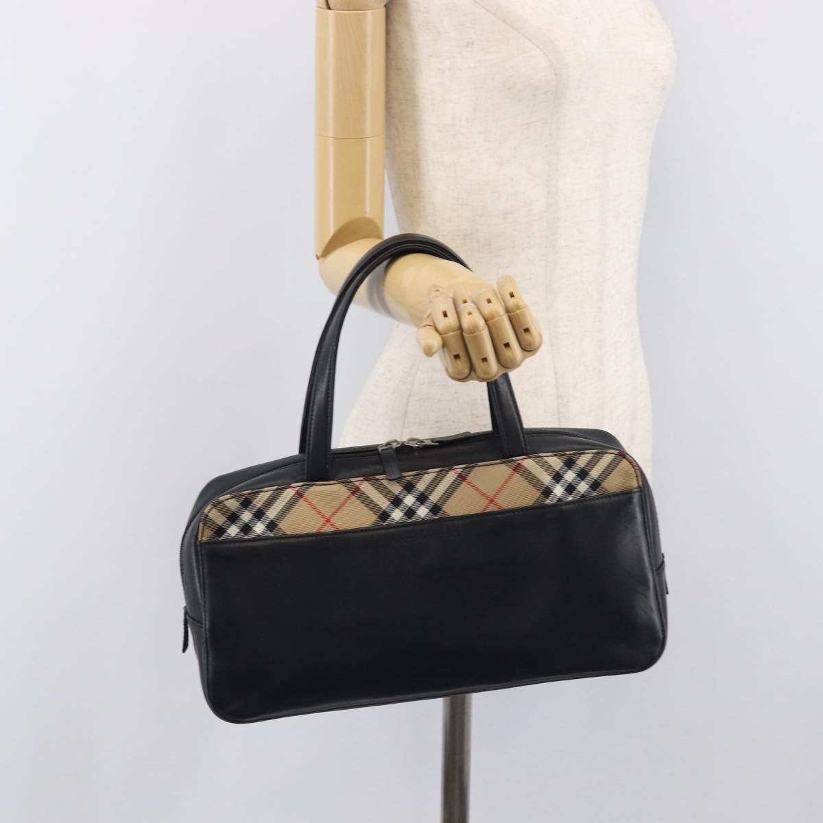 BURBERRY Hand Bag Leather Black Silver Auth BA16837