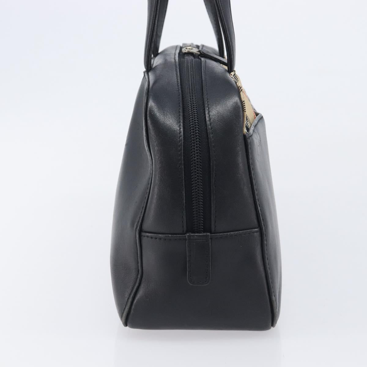 BURBERRY Hand Bag Leather Black Silver Auth BA16837