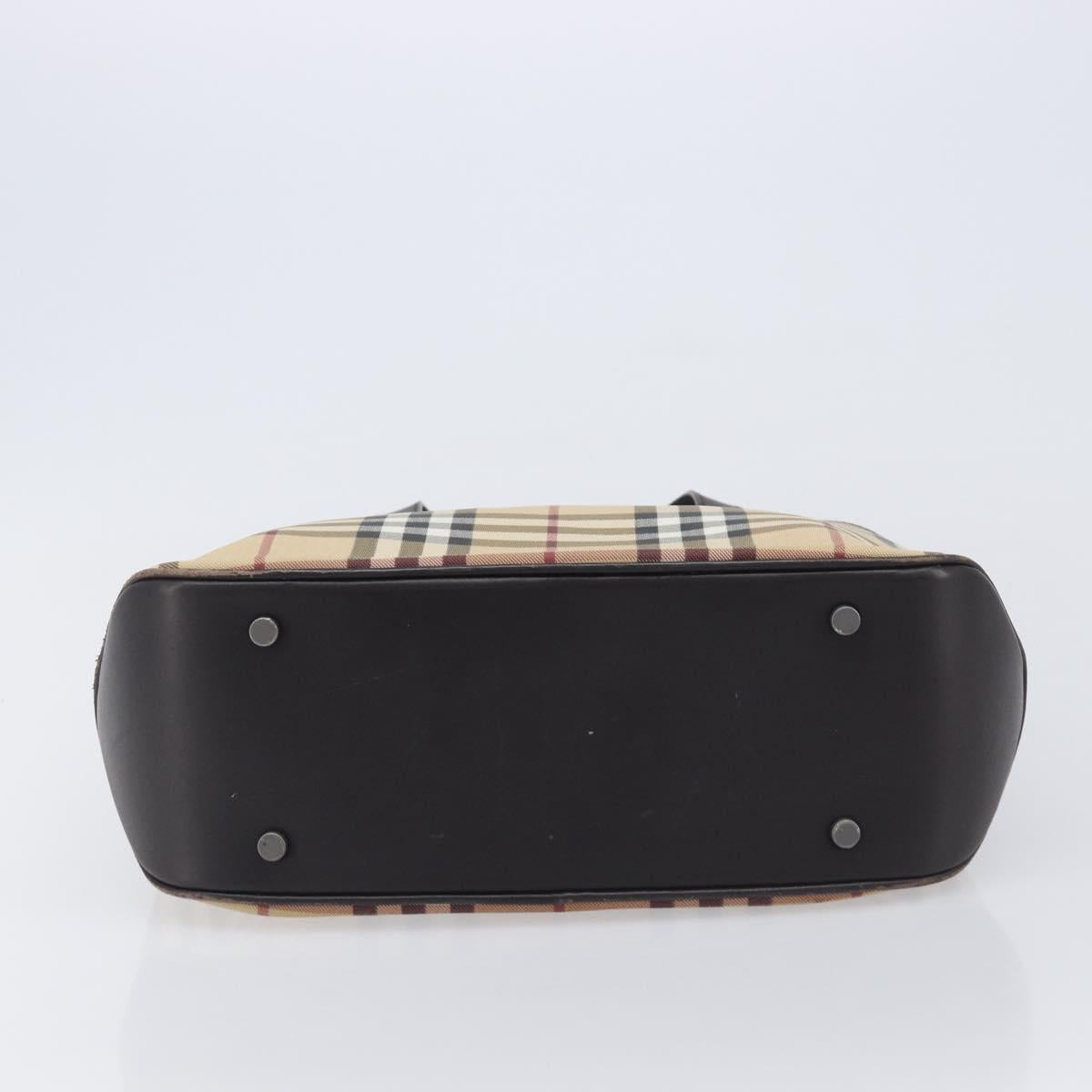 BURBERRY Nova Check Hand Bag PVC Leather Beige Silver Auth BA16839
