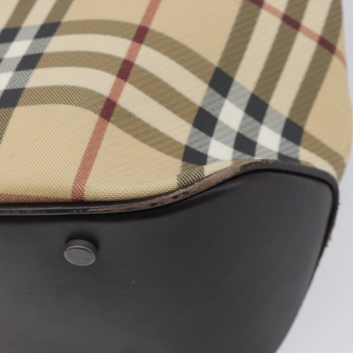 BURBERRY Nova Check Hand Bag PVC Leather Beige Silver Auth BA16839