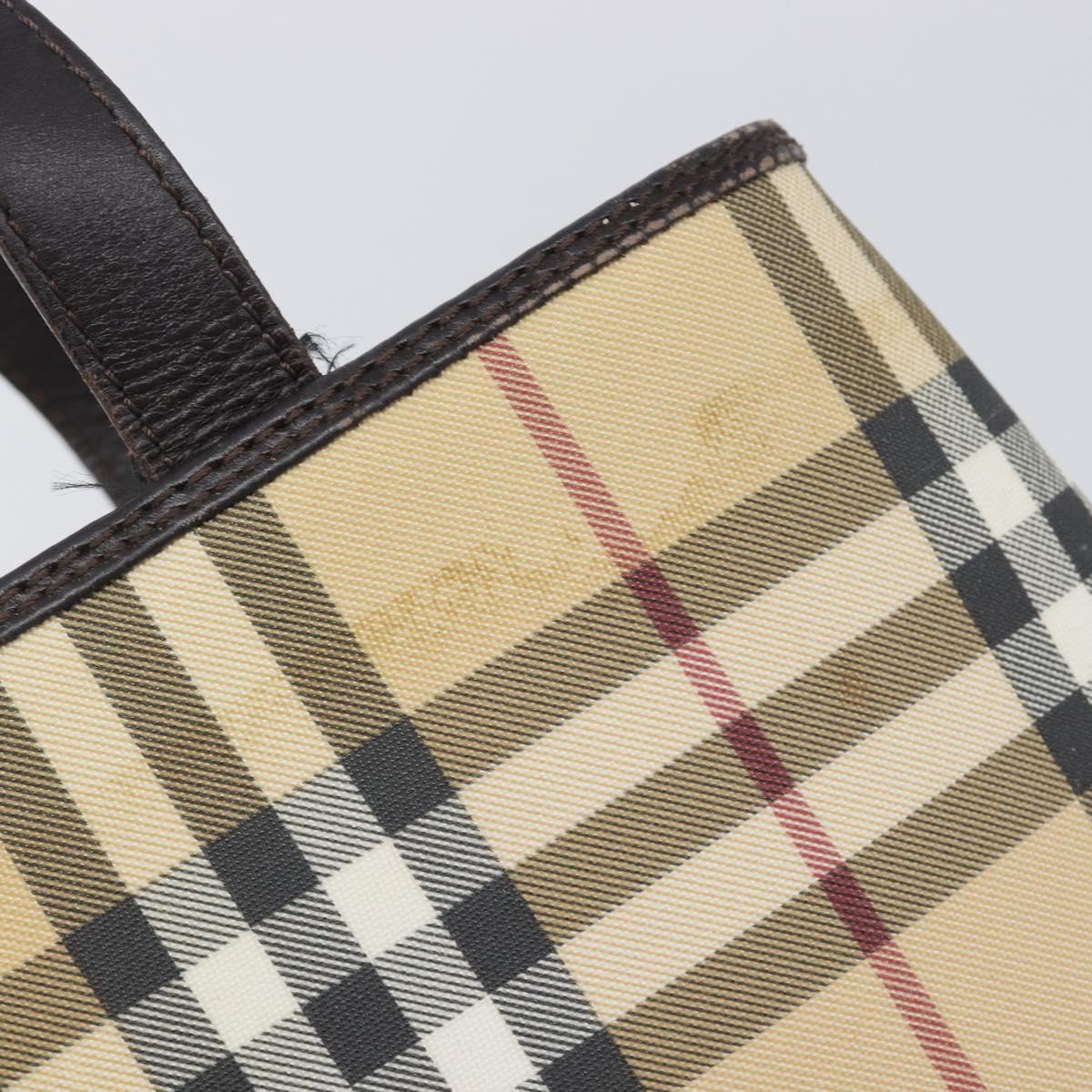 BURBERRY Nova Check Hand Bag PVC Leather Beige Silver Auth BA16839