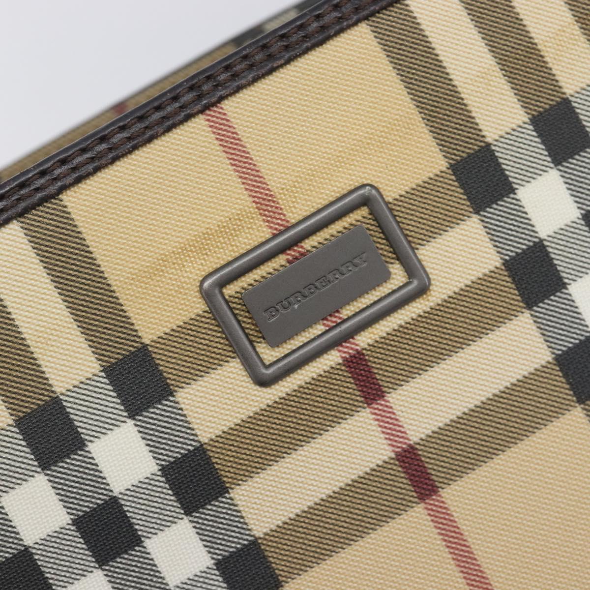 BURBERRY Nova Check Hand Bag PVC Leather Beige Silver Auth BA16839