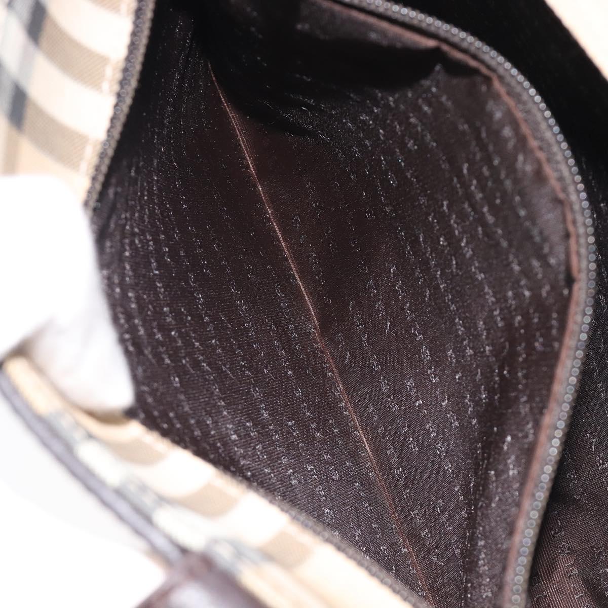 BURBERRY Nova Check Hand Bag PVC Leather Beige Silver Auth BA16839