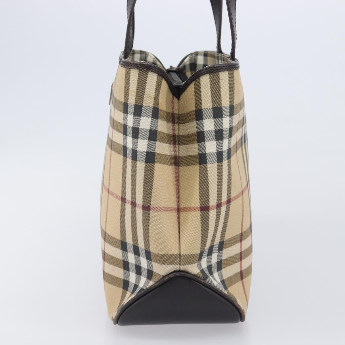 BURBERRY Nova Check Hand Bag PVC Leather Beige Silver Auth BA16839