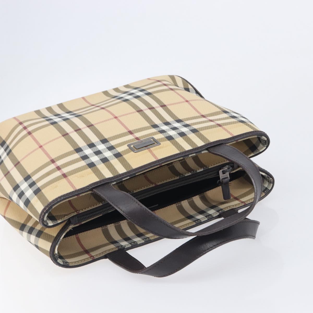 BURBERRY Nova Check Hand Bag PVC Leather Beige Silver Auth BA16839