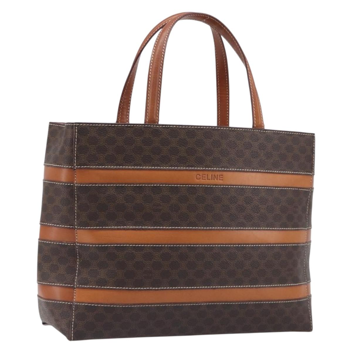 CELINE Macadam Hand Bag PVC Brown Gold Tone Auth BA16840