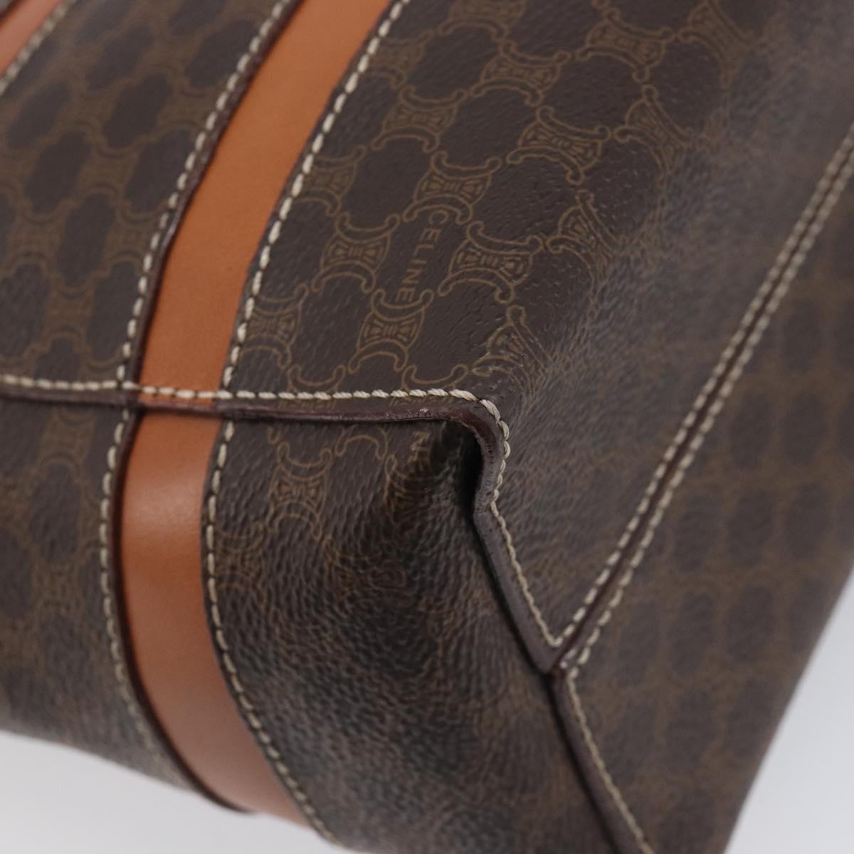 CELINE Macadam Hand Bag PVC Brown Gold Tone Auth BA16840