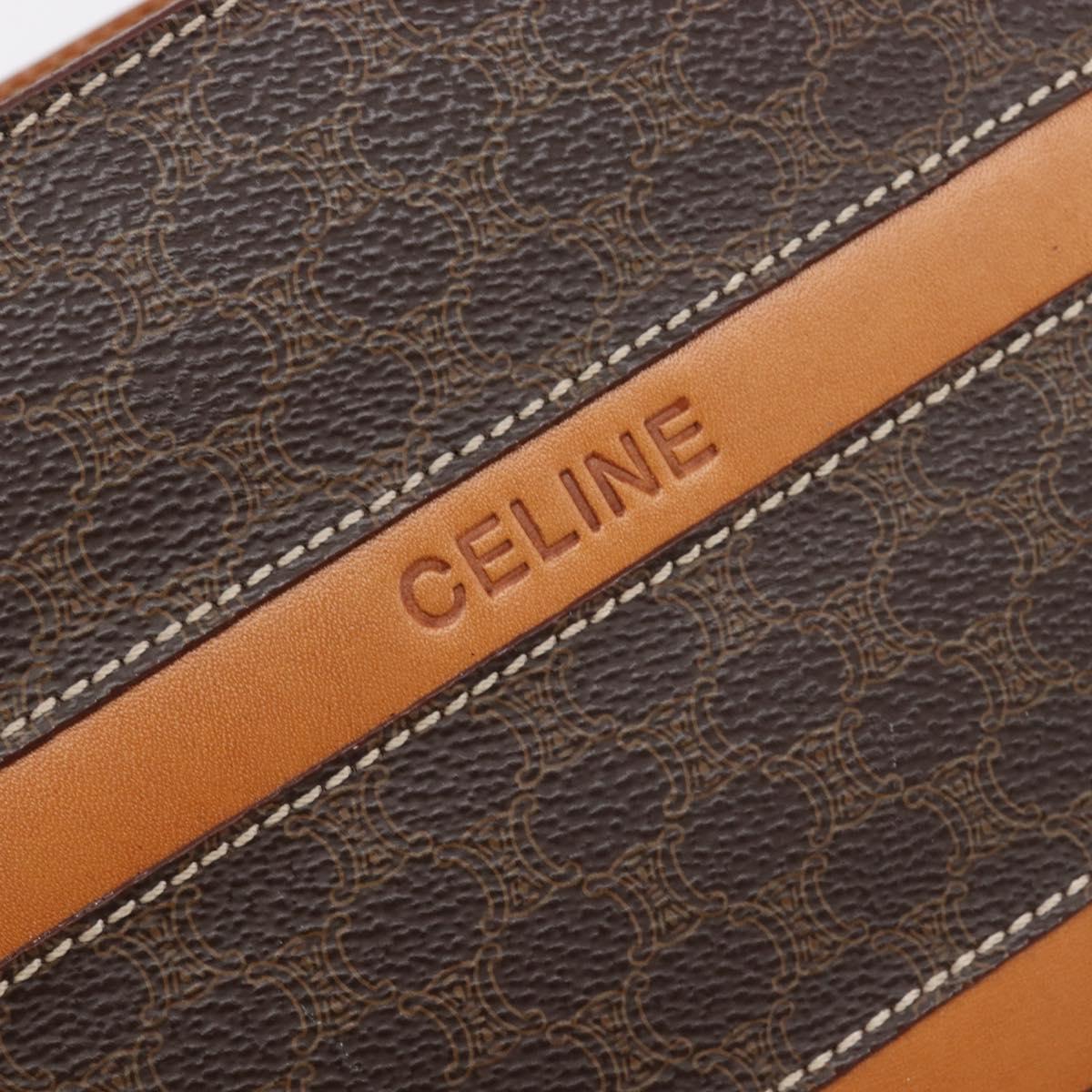 CELINE Macadam Hand Bag PVC Brown Gold Tone Auth BA16840