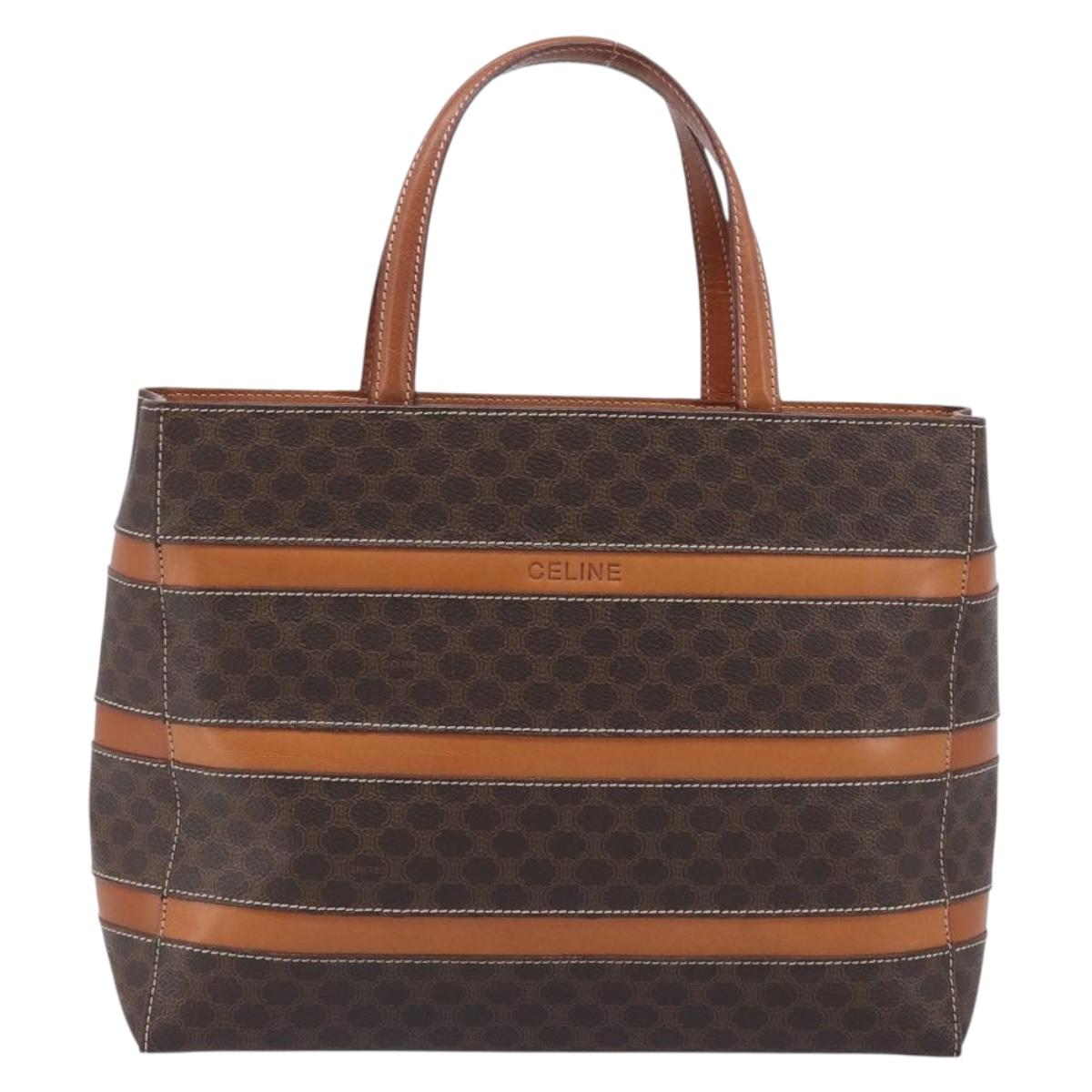 CELINE Macadam Hand Bag PVC Brown Gold Tone Auth BA16840