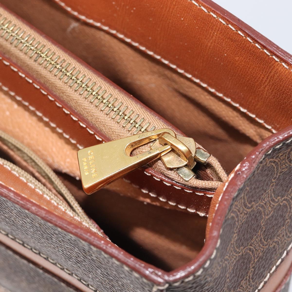 CELINE Macadam Hand Bag PVC Brown Gold Tone Auth BA16840
