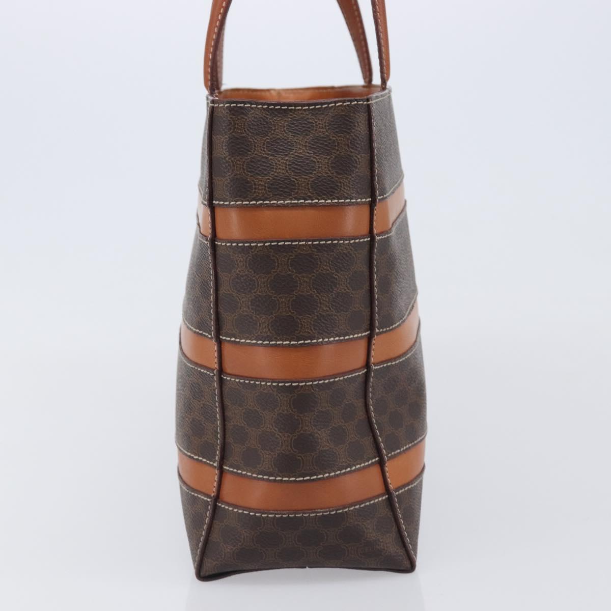 CELINE Macadam Hand Bag PVC Brown Gold Tone Auth BA16840
