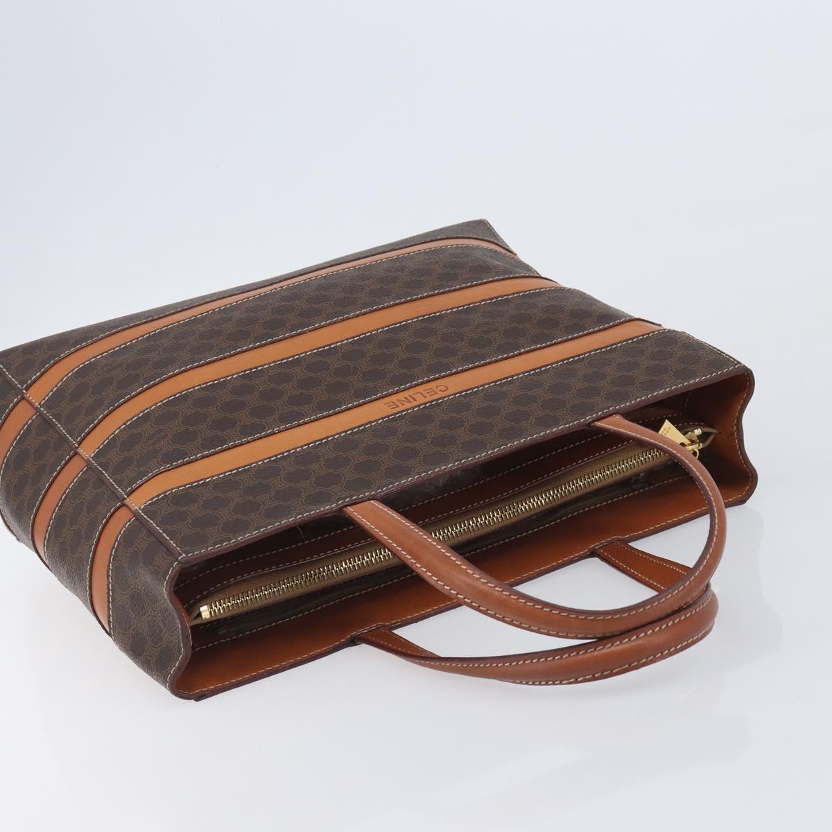 CELINE Macadam Hand Bag PVC Brown Gold Tone Auth BA16840