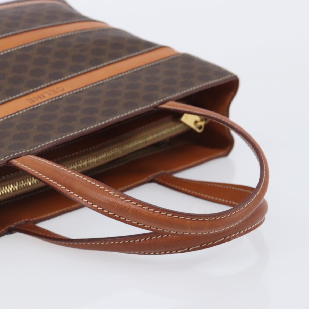 CELINE Macadam Hand Bag PVC Brown Gold Tone Auth BA16840